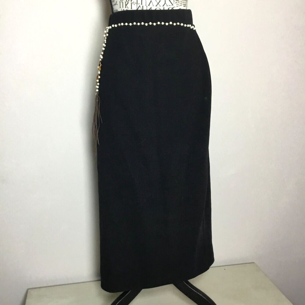 Black ribbed knit pencil skirt stretchy classic minimalist waist 28”-31" size M